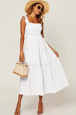 Hem Detail Tiered Maxi Dress In Light Blue