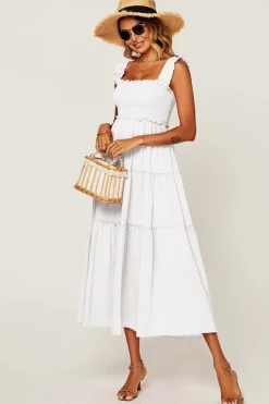 Hem Detail Tiered Maxi Dress In Light Blue