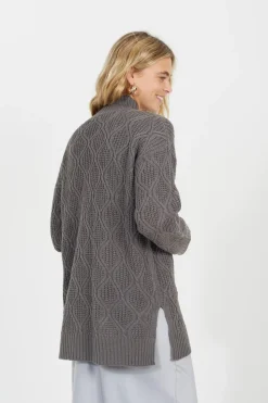 High Neck Cable Knit Tunic Jumper