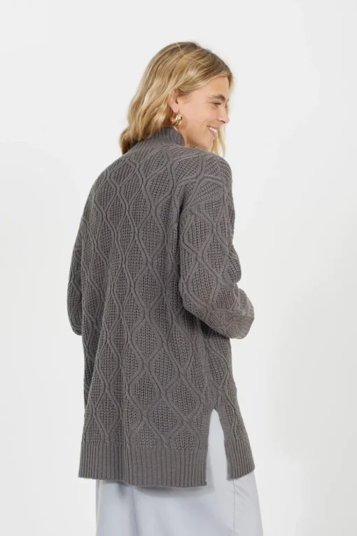 High Neck Cable Knit Tunic Jumper