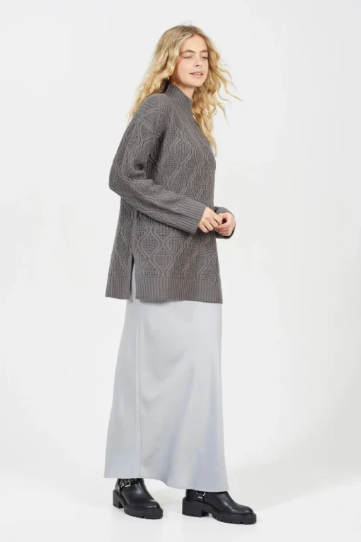 High Neck Cable Knit Tunic Jumper