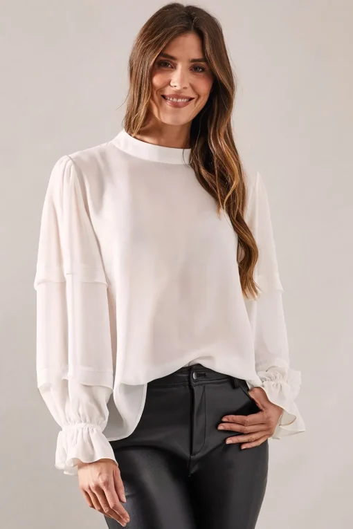 High Neck Frill Detail Blouse
