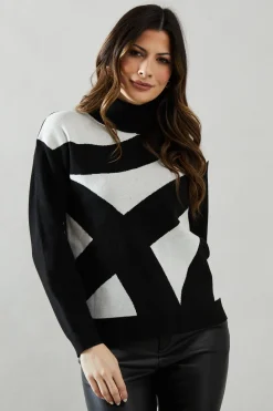 High Neck Front Detail Rib Sleeve Jumper