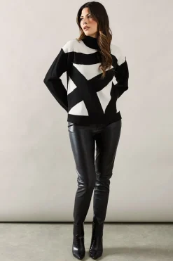 High Neck Front Detail Rib Sleeve Jumper