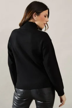 High Neck Front Detail Rib Sleeve Jumper