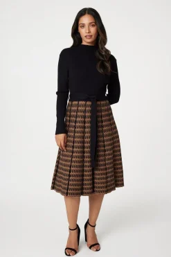 High Neck Midi Skater Knit Dress