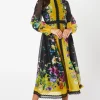 High Neck Printed Organza Lace Trim Midi Wedding Guest Dress