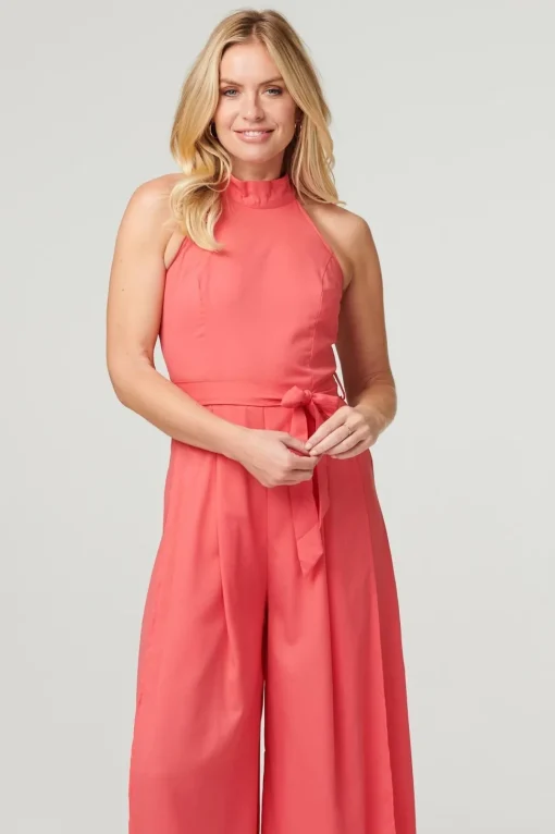 High Neck Split Leg Jumpsuit