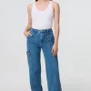 High Waist Denim Cargo Jeans