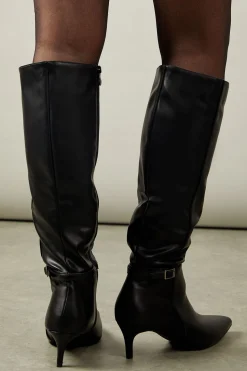 Hilary Kitten Heel Strap Detail Pointed High Leg Boots
