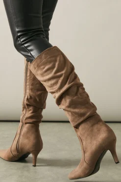 Hista Ruched Mid Heel Pointed Knee Boots
