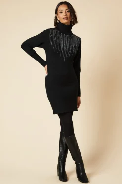 Hot Fix Detail Roll Neck Knitted Dress