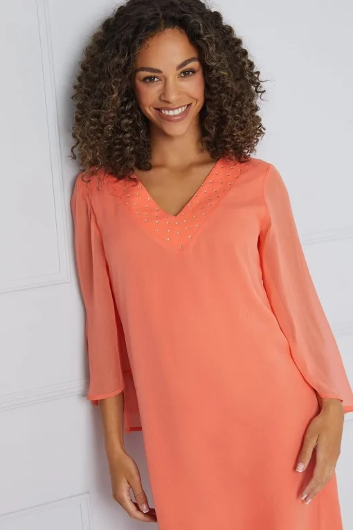 Hotfix V Neck Overlay Dress