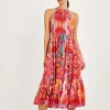 Ikat Paisley Print Halter Midi Dress