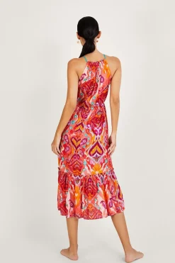 Ikat Paisley Print Halter Midi Dress