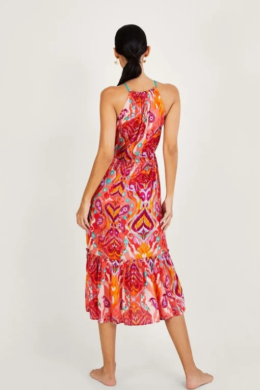 Ikat Paisley Print Halter Midi Dress