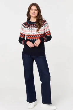 Ikat Print Long Sleeve Knitted Top