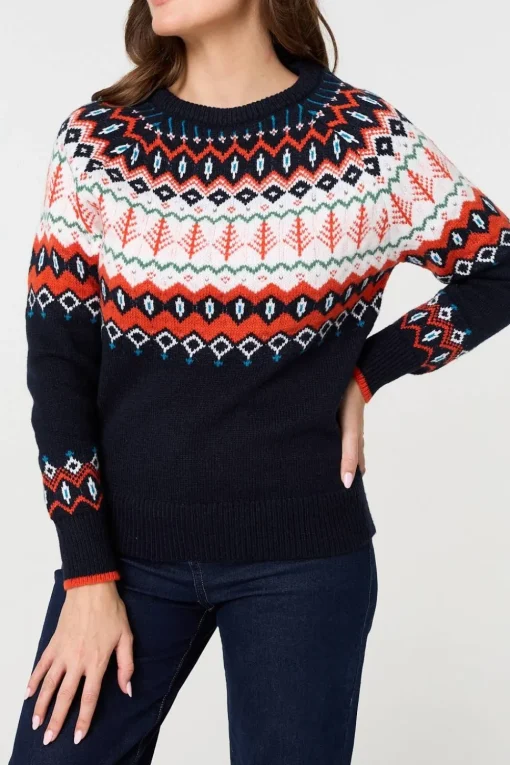 Ikat Print Long Sleeve Knitted Top