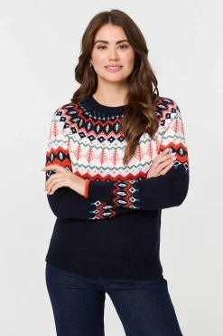 Ikat Print Long Sleeve Knitted Top