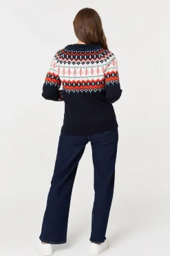 Ikat Print Long Sleeve Knitted Top