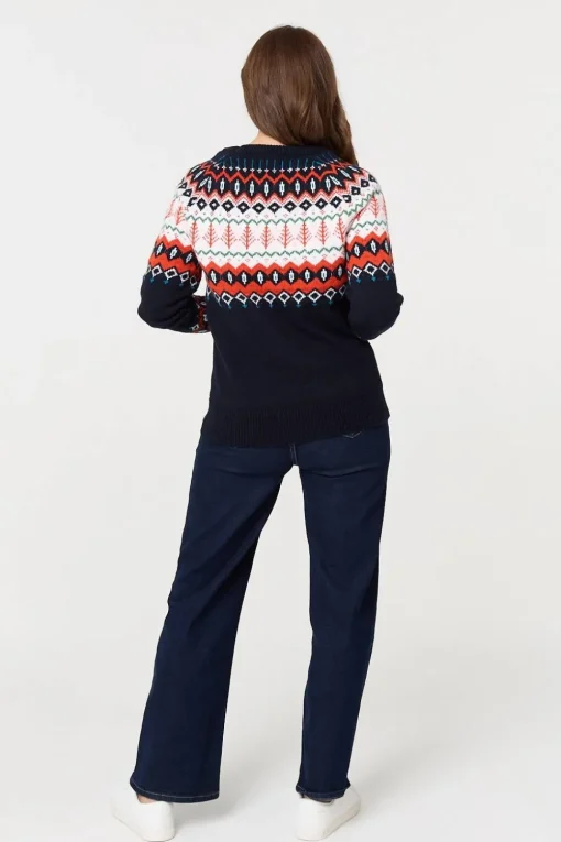 Ikat Print Long Sleeve Knitted Top