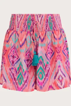 Ikat Print Tape Trim Shorts