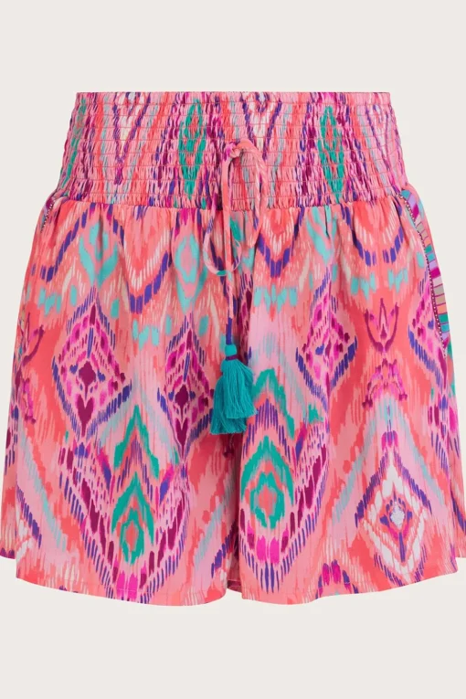 Ikat Print Tape Trim Shorts