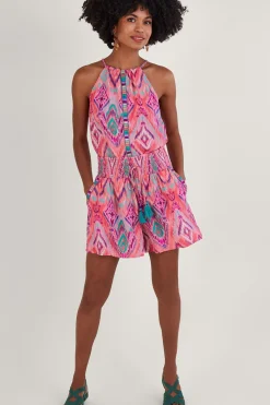 Ikat Print Tape Trim Shorts