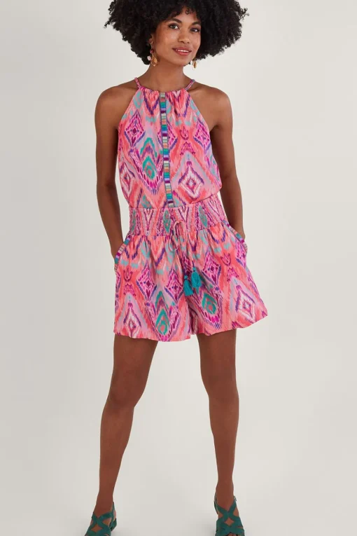Ikat Print Tape Trim Shorts