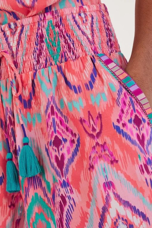 Ikat Print Tape Trim Shorts