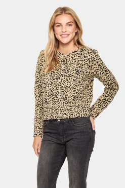 IlsabethSZ Round Neck Buttons Cardigan-Leopard Print