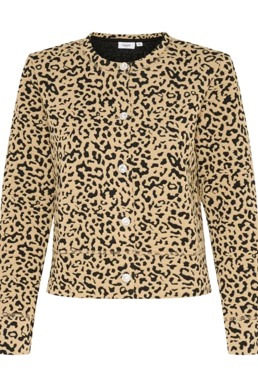 IlsabethSZ Round Neck Buttons Cardigan-Leopard Print