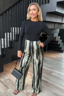 2 in 1 Printed Long Sleeve Wide Leg Jumpsuit