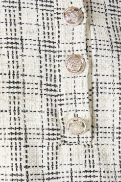 Ivory Boucle Button Detail Shift Dress