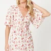 Ivory Floral Ruched Front Mini Dress