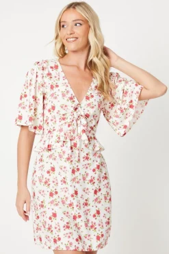 Ivory Floral Ruched Front Mini Dress