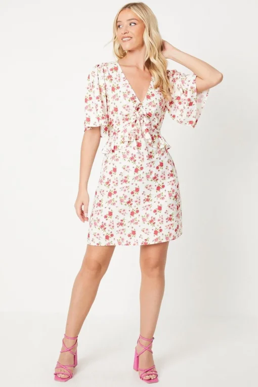 Ivory Floral Ruched Front Mini Dress