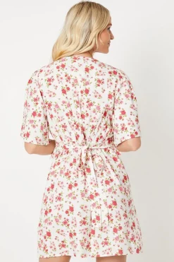 Ivory Floral Ruched Front Mini Dress