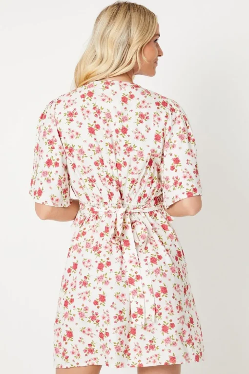 Ivory Floral Ruched Front Mini Dress