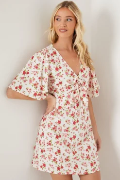Ivory Floral Ruched Front Mini Dress