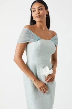 Jacquard Drape Shoulder Maxi Bridesmaid Dress