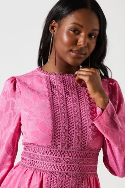 Jacquard Peplum Lace Trim Dress
