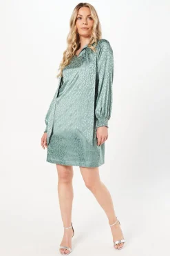 Jacquard Satin Pussybow Shift Dress
