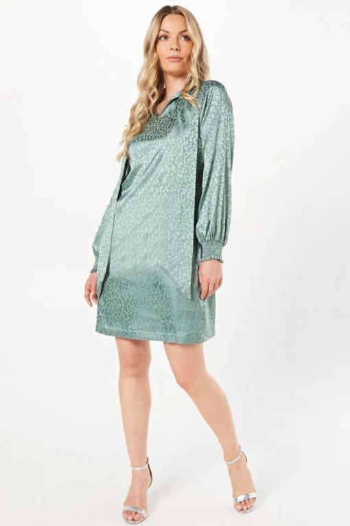 Jacquard Satin Pussybow Shift Dress