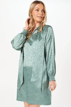Jacquard Satin Pussybow Shift Dress