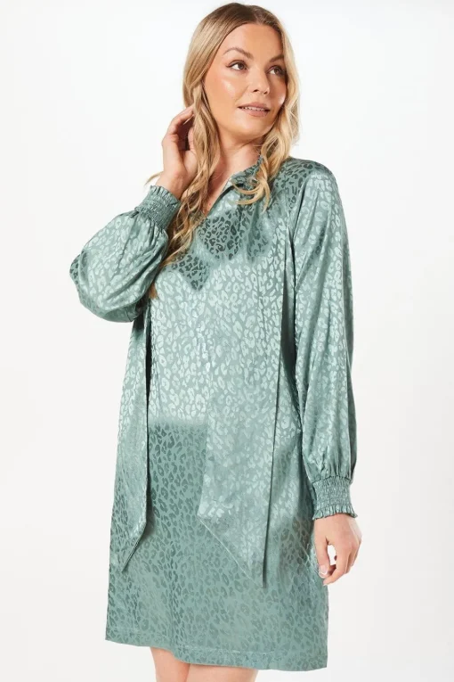 Jacquard Satin Pussybow Shift Dress