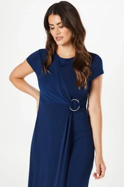 Jersey Wrap Buckle Midi Dress