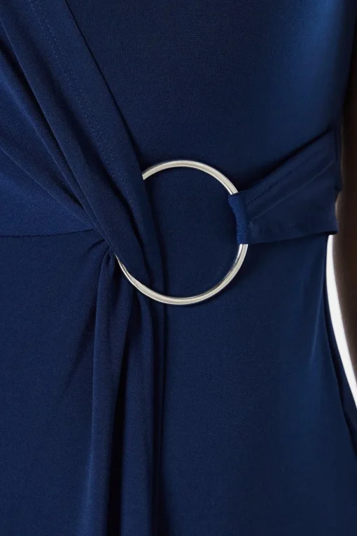 Jersey Wrap Buckle Midi Dress