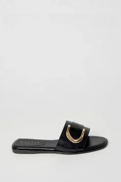Juliette Comfort Gold Trim Detail Flat Mule Sandals