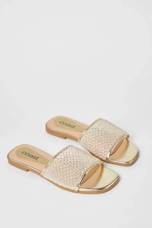 Kala Diamante Mesh Flat Mule Sandals